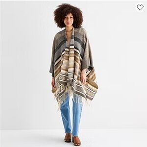 Tan Geo Print Sweater Poncho/Wrap - NWT